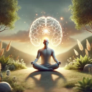 A serene image of a person meditating under a tree, symbolizing mind-body-soul-connection.